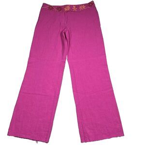 120% Lino Pants Womens 48 Pink Wide Leg Wool Linen Casual Comfort Made In Italy